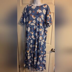 Floral Blue Midi Dress 2XL